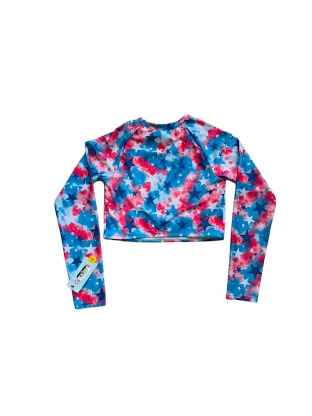 Cat & Jack Girls NWT Star Tie Dye Long Sleeve Crop Swim Rash Guard Top.
